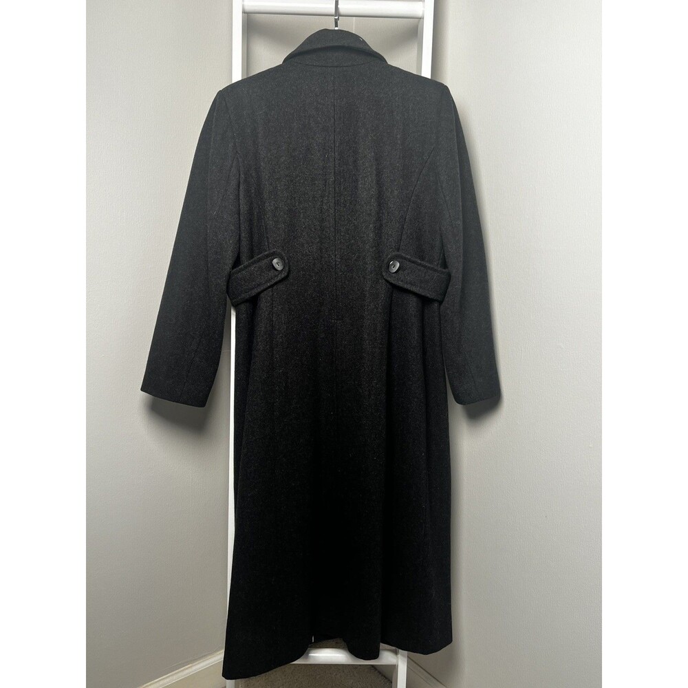 Winter Long Coat Womens 12P Petite Dark Gray Wool Andrea Brem Long Pockets - Picture 7 of 13